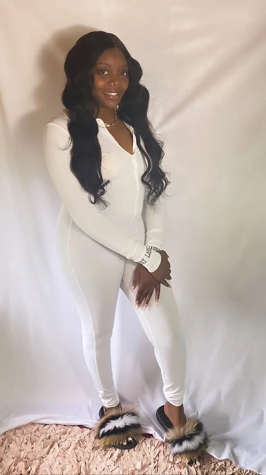 White lucky label jumpsuit